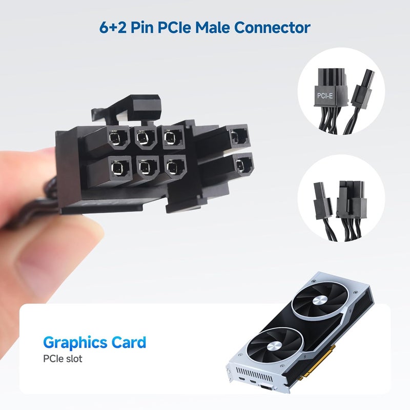 CableMatters كابل طاقة GPU 8 بن - 2 قدم، 8 بن PSU (EPS/ATX) ذكر إلى 6+2 بن PCIe/GPU ذكر، كابل طاقة بطاقة الرسوميات، متوافق مع Corsair Type 3 و Type 4، غير متوافق مع PSU من EVGA - Image 4